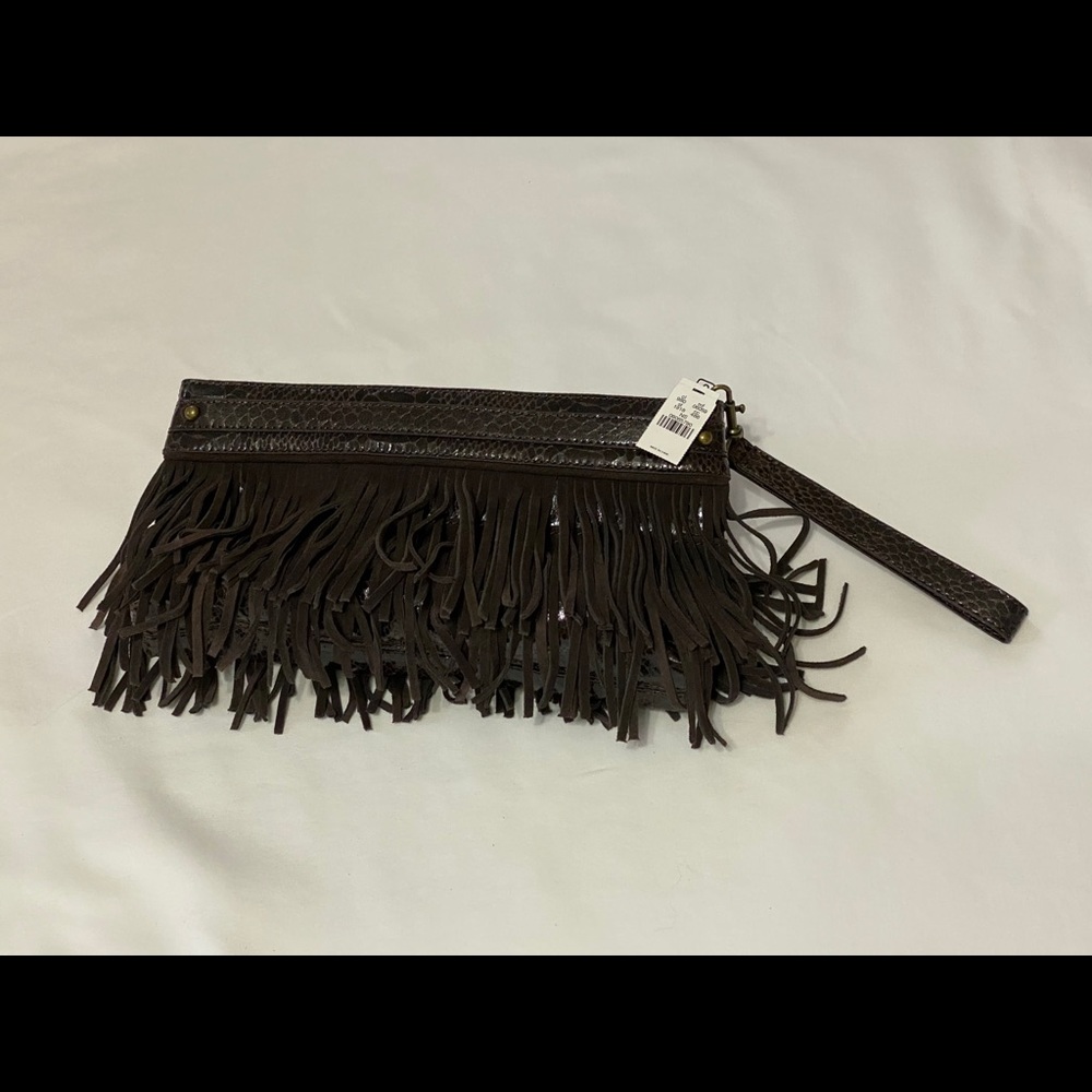 Brown Faux Snake Clutch bag with Tassel
